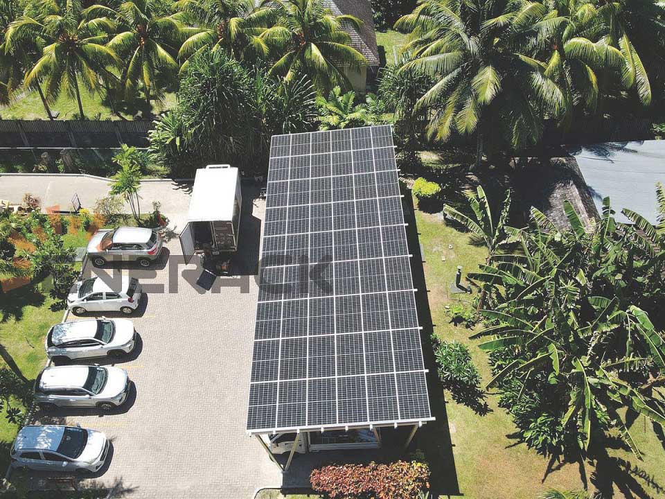 Sistema de montaje solar para cochera impermeable de 30 kW en Seychelles